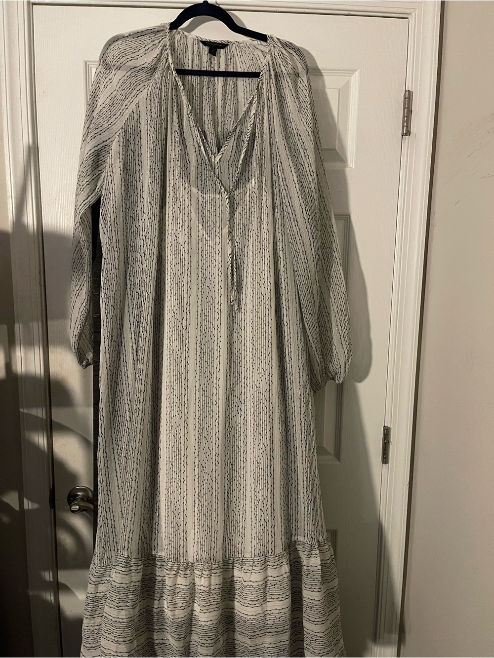 Banana Republic Ivory Maxi Dress with Black Pinstripe